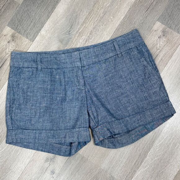 The Limited Chambray Easy Short Cuffed Hem Low Rise Chino Shorts Blue 2 - Picture 3 of 12